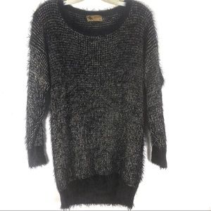 Fuzzy navy and gold lightweight sweater